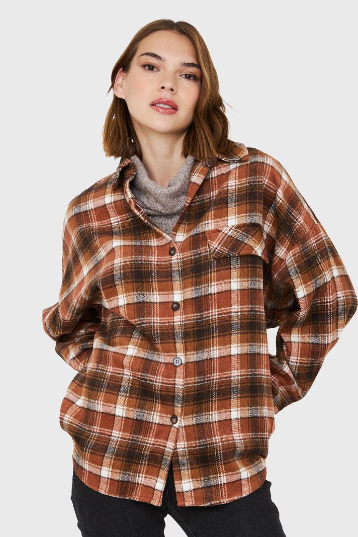 Camisa Tipo Franela Cuadrillé Naranjo Nicopoly-0