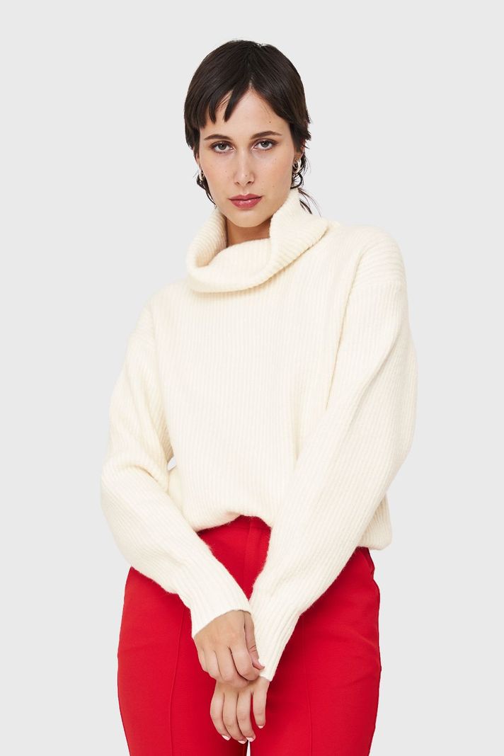Sweater Acanalado Cuello Alto Blanco Invierno Nicopoly-0