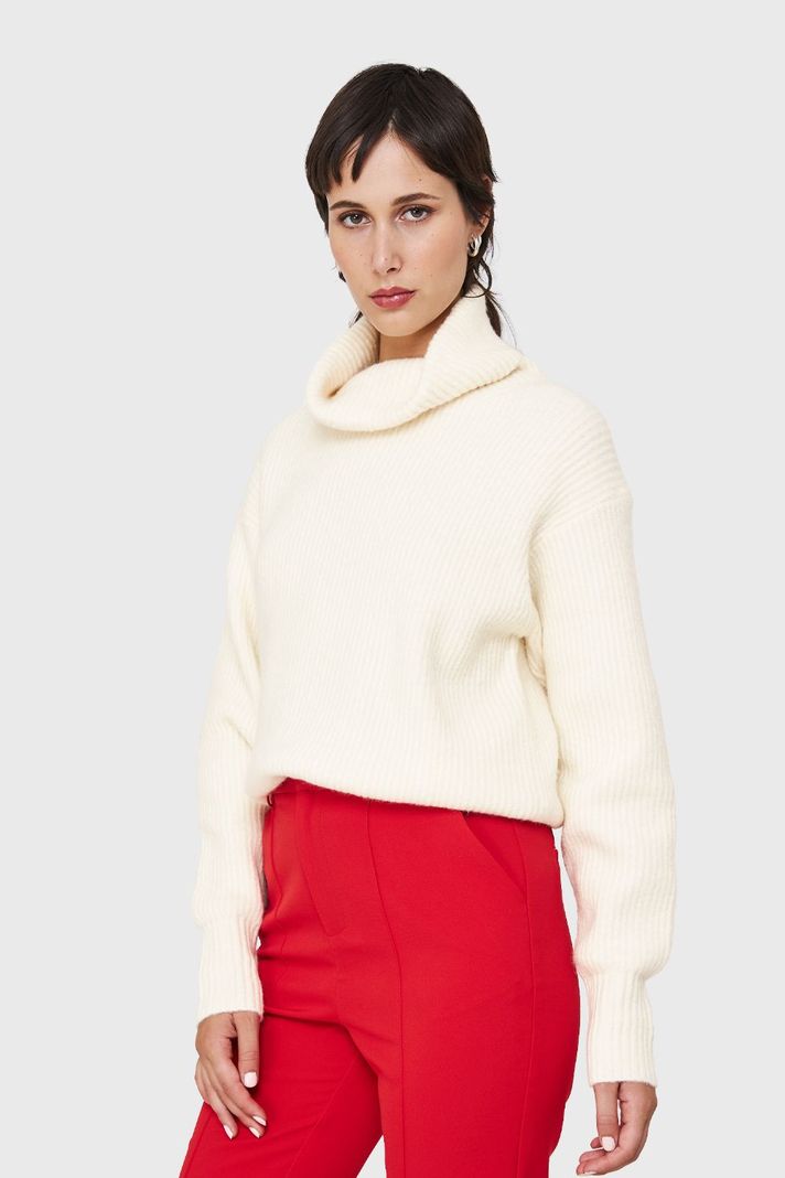 Sweater Acanalado Cuello Alto Blanco Invierno Nicopoly-2