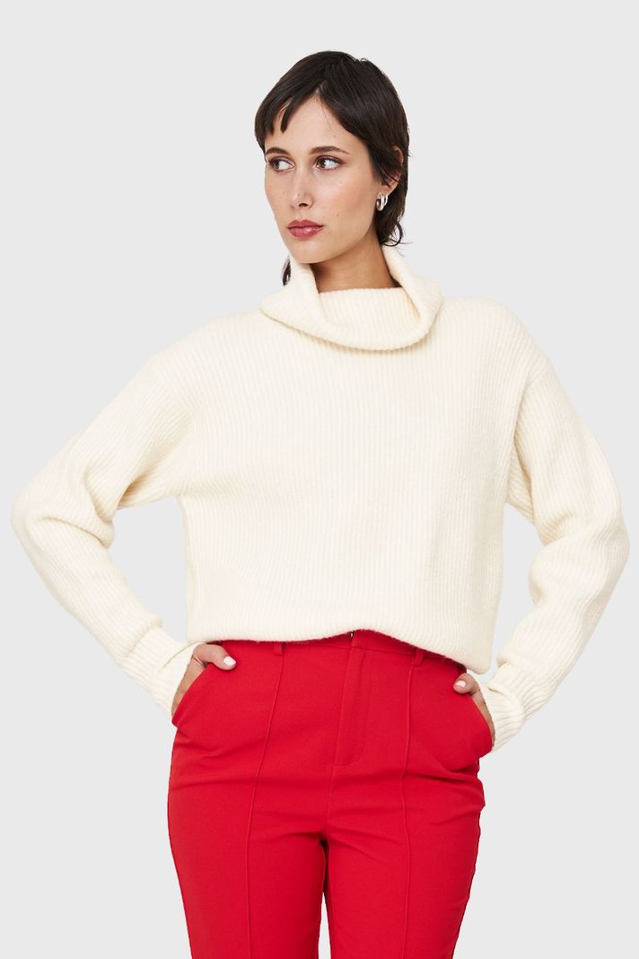 Sweater Acanalado Cuello Alto Blanco Invierno Nicopoly-4