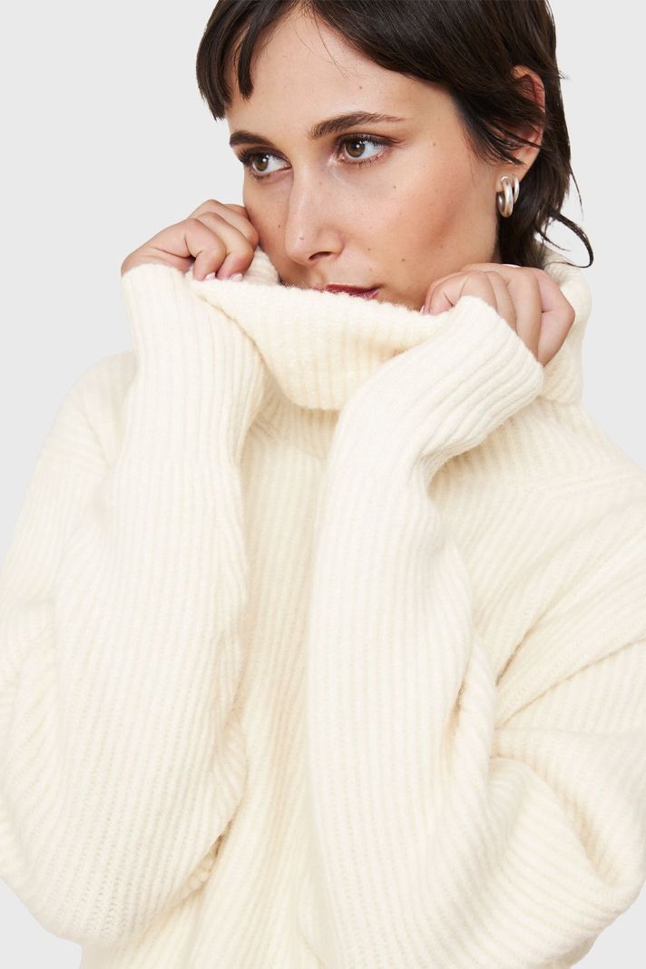Sweater Acanalado Cuello Alto Blanco Invierno Nicopoly-5
