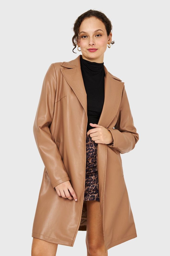 Chaqueta Ecocuero Lazo Camel Nicopoly-0