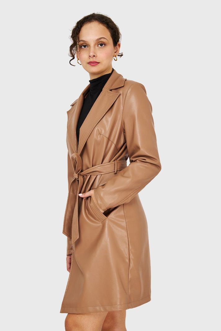 Chaqueta Ecocuero Lazo Camel Nicopoly-2