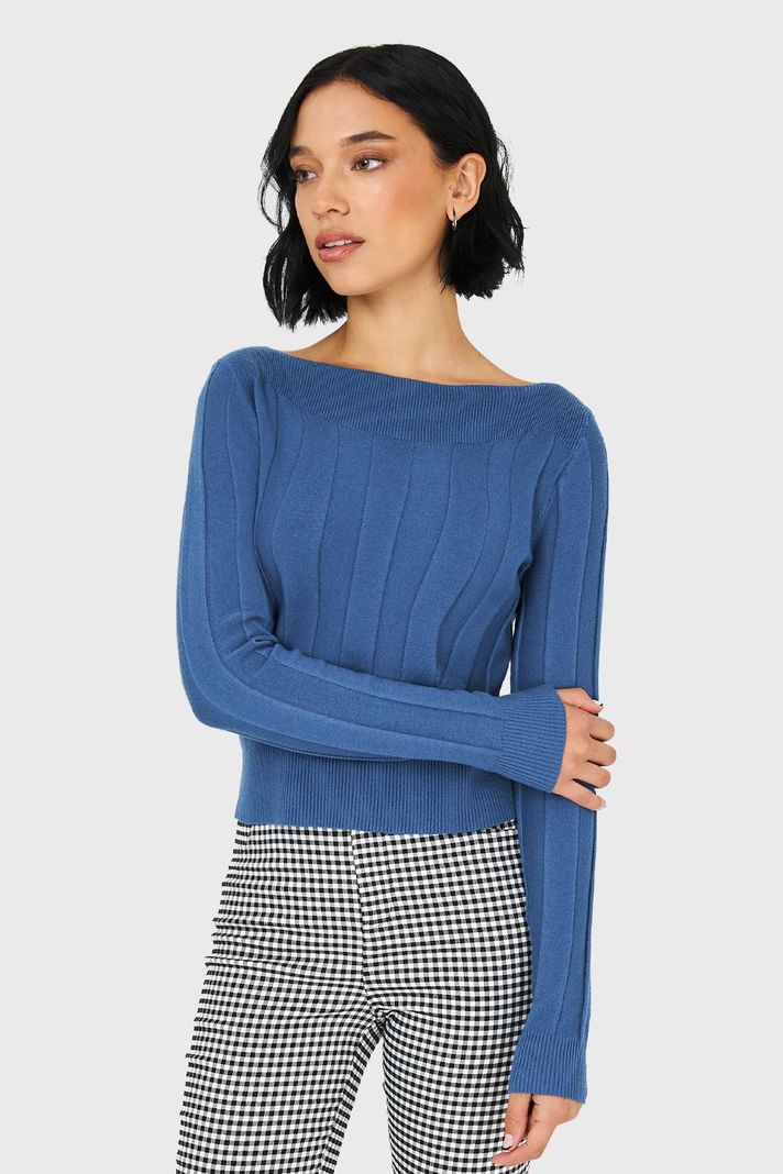 Sweater Cuello Bote Azul Acero Nicopoly-0