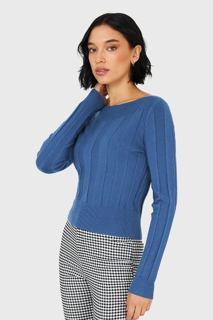 Sweater Cuello Bote Azul Acero Nicopoly-2