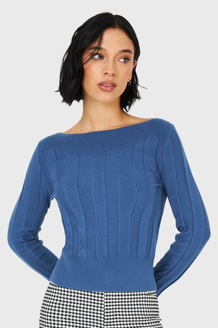 Sweater Cuello Bote Azul Acero Nicopoly-4