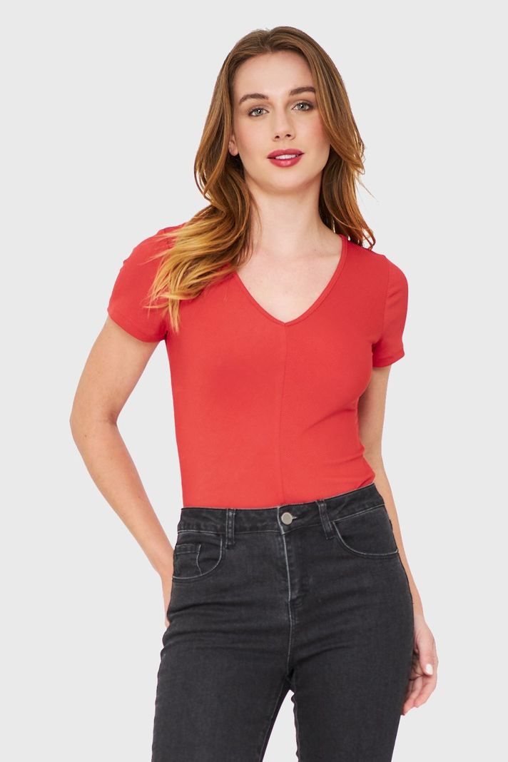 Body Acanalado Manga Corta Rojo Nicopoly-0