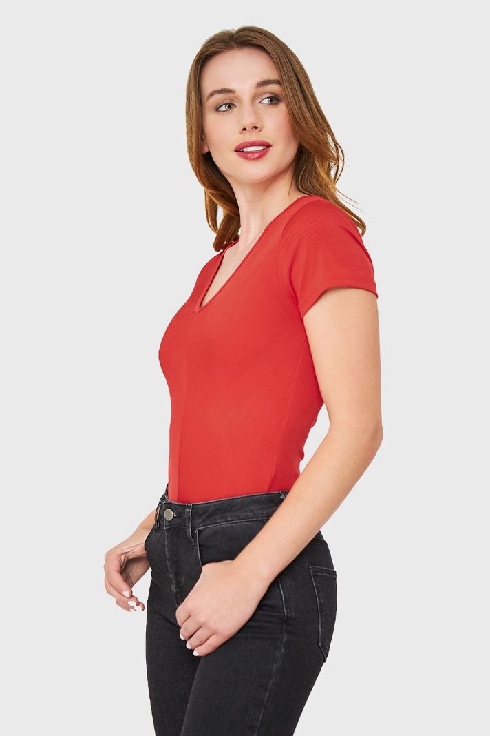 Body Acanalado Manga Corta Rojo Nicopoly-2