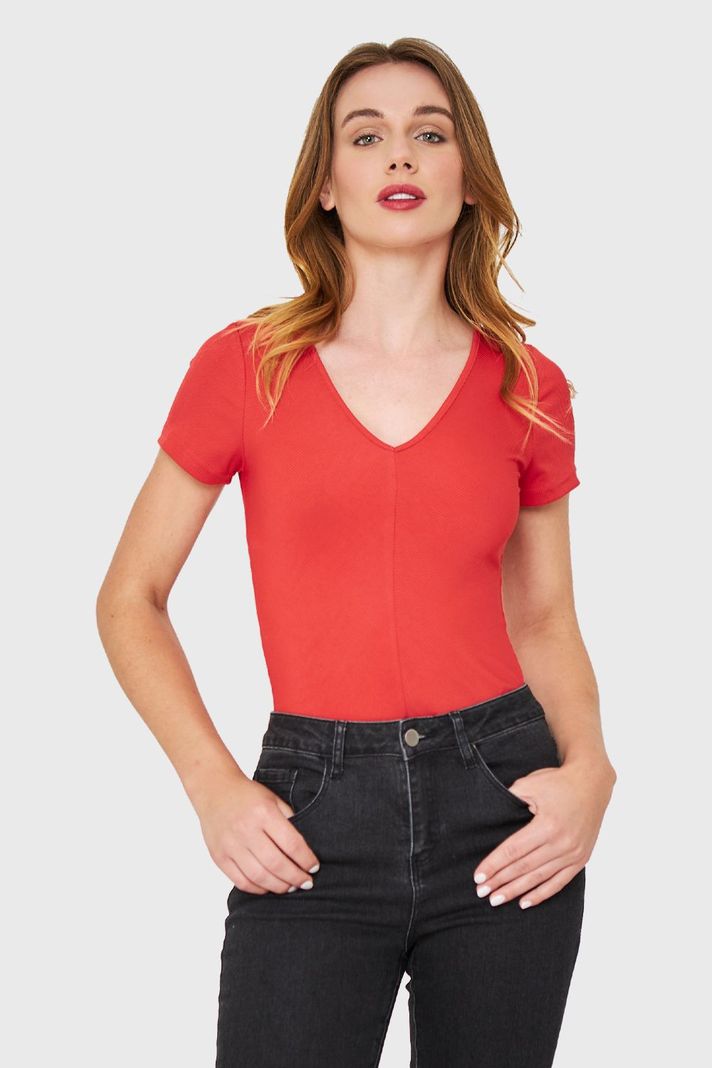 Body Acanalado Manga Corta Rojo Nicopoly-4