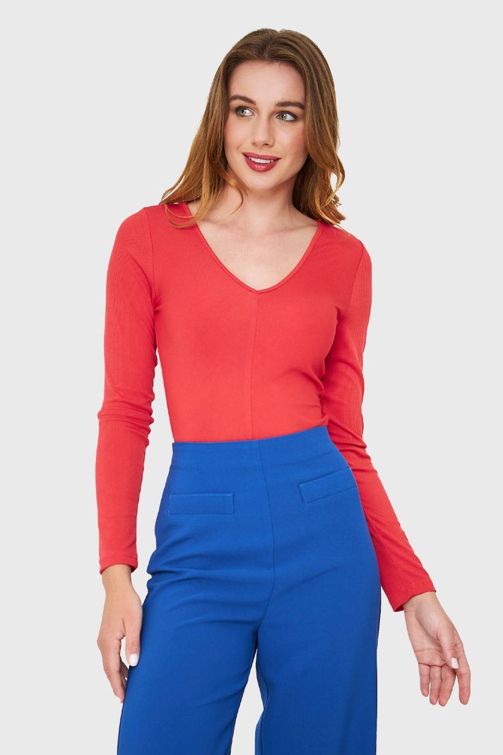 Body Acanalado Manga Larga Rojo Nicopoly-0
