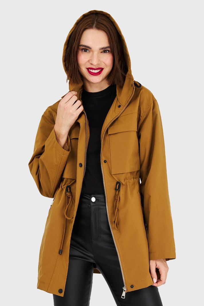 Chaqueta Larga Impermeable Mostaza Oscuro Nicopoly-0