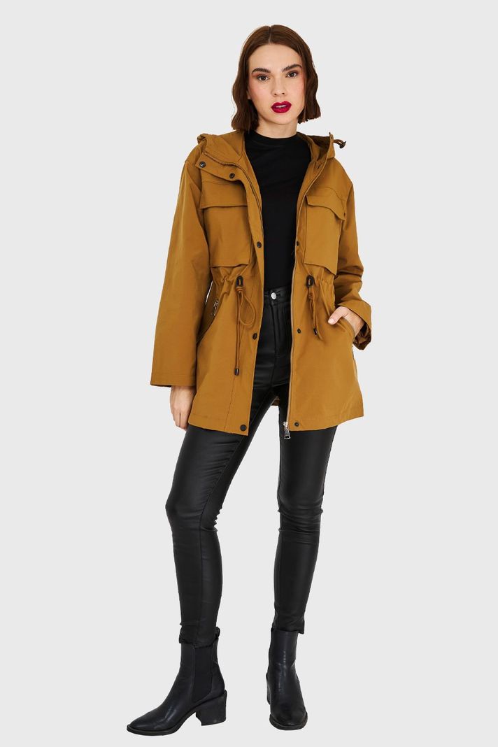 Chaqueta Larga Impermeable Mostaza Oscuro Nicopoly-1