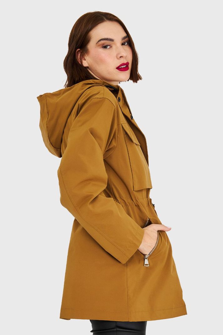 Chaqueta Larga Impermeable Mostaza Oscuro Nicopoly-2