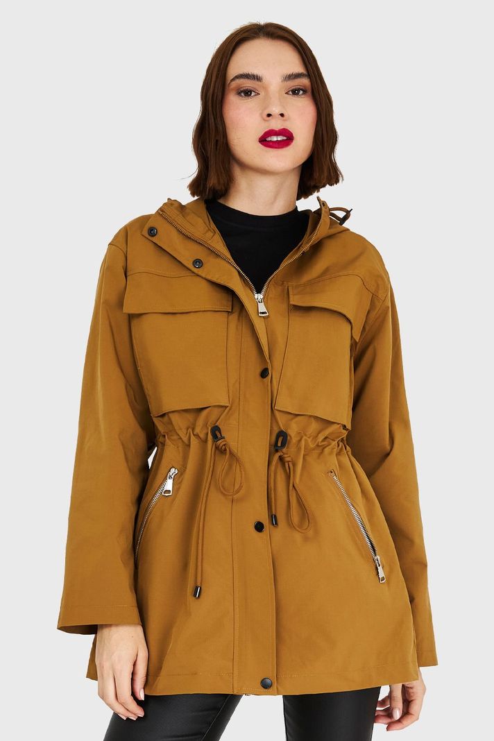 Chaqueta Larga Impermeable Mostaza Oscuro Nicopoly-4