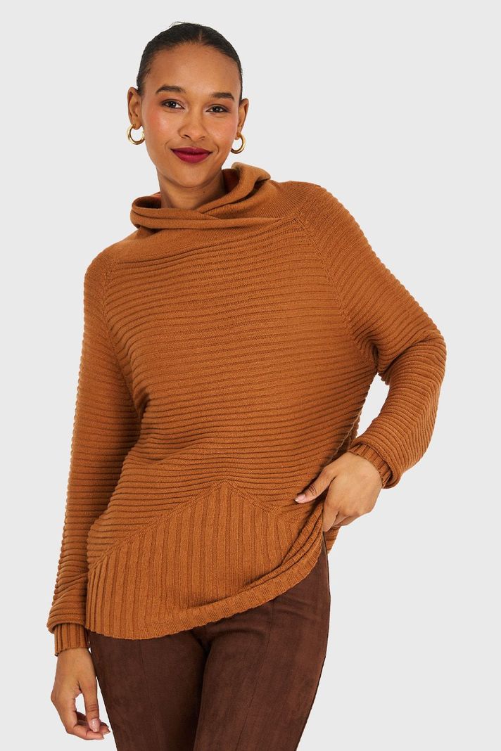 Sweater Canalé Cuello Tortuga Camel Nicopoly-0