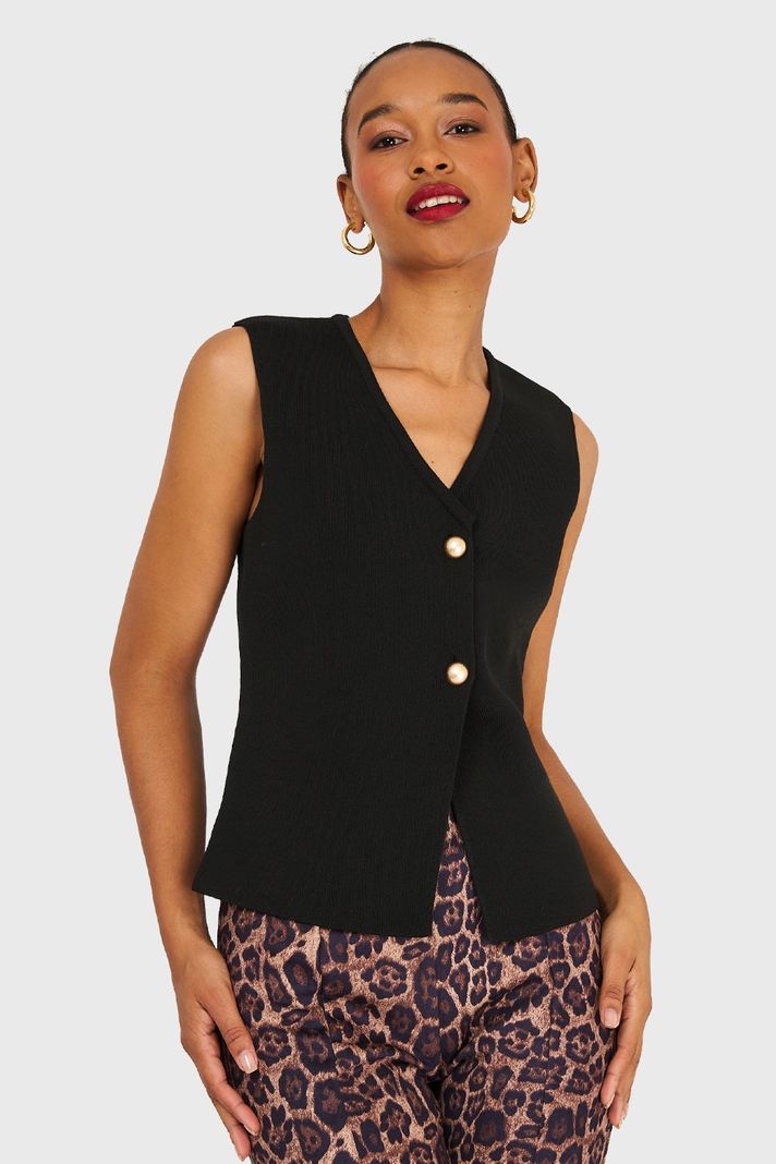 Gilet Tejido Hilo Negro Nicopoly-4