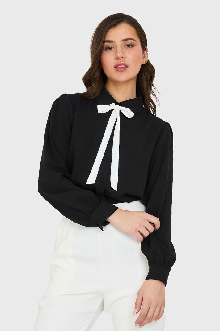 Blusa Con Lazo Desmontable Negro Nicopoly-0