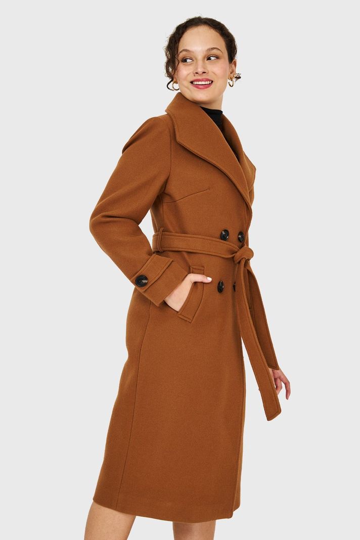 Abrigo Largo Lazo Camel Nicopoly-2