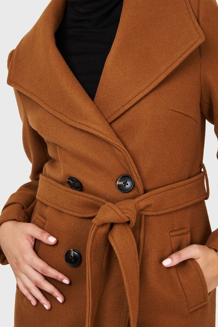 Abrigo Largo Lazo Camel Nicopoly-5