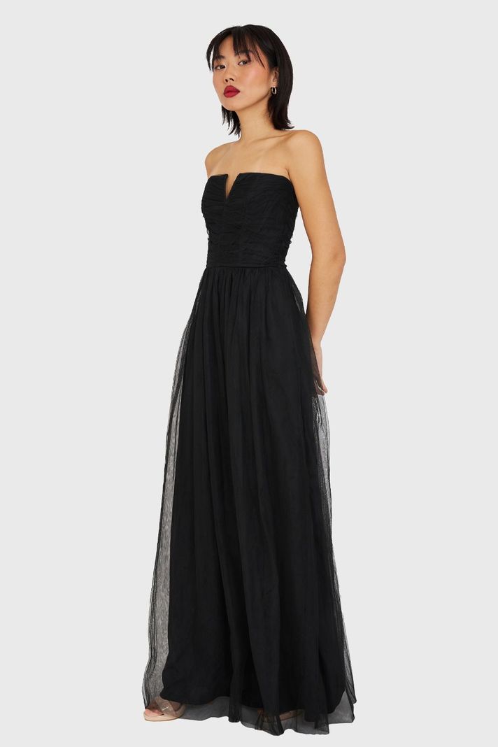 Vestido Strapless y Escote V Negro Nicopoly-2