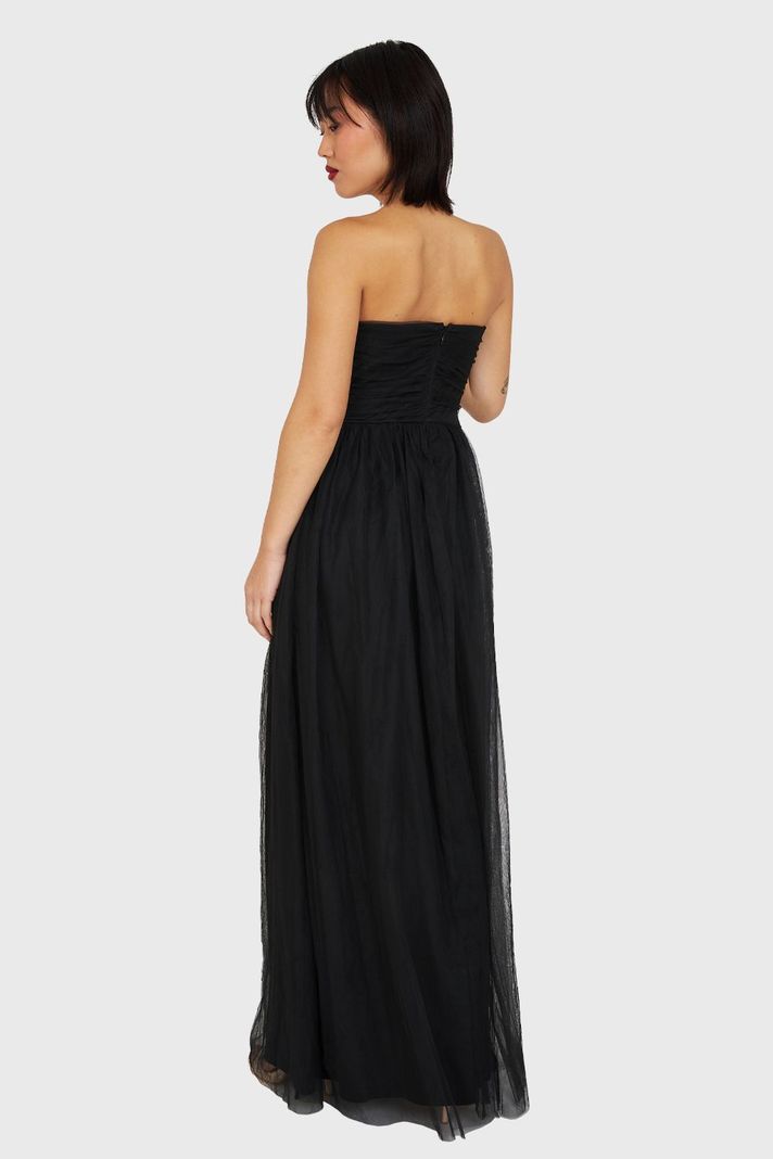 Vestido Strapless y Escote V Negro Nicopoly-3