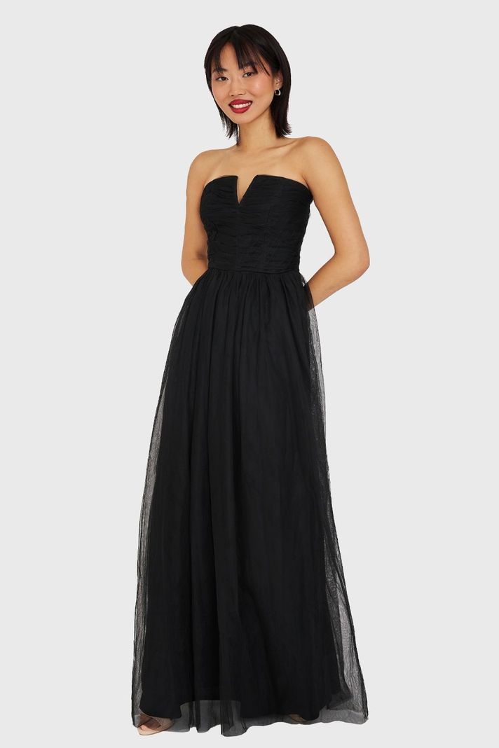 Vestido Strapless y Escote V Negro Nicopoly-4