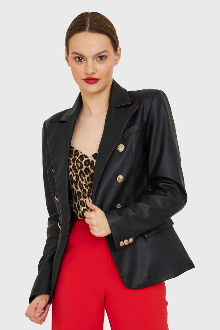 Blazer Cruzado Ecocuero Negro Nicopoly-0