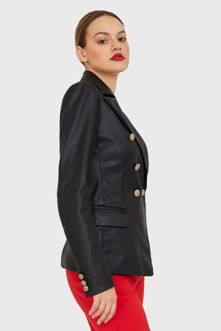 Blazer Cruzado Ecocuero Negro Nicopoly-2