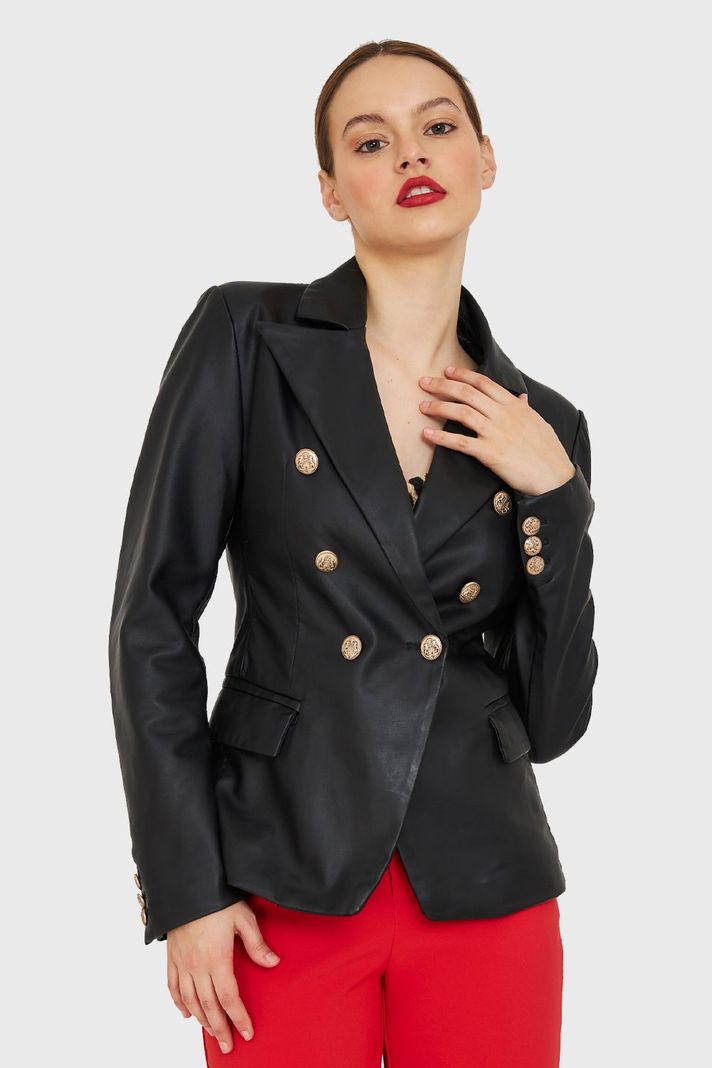 Blazer Cruzado Ecocuero Negro Nicopoly-4