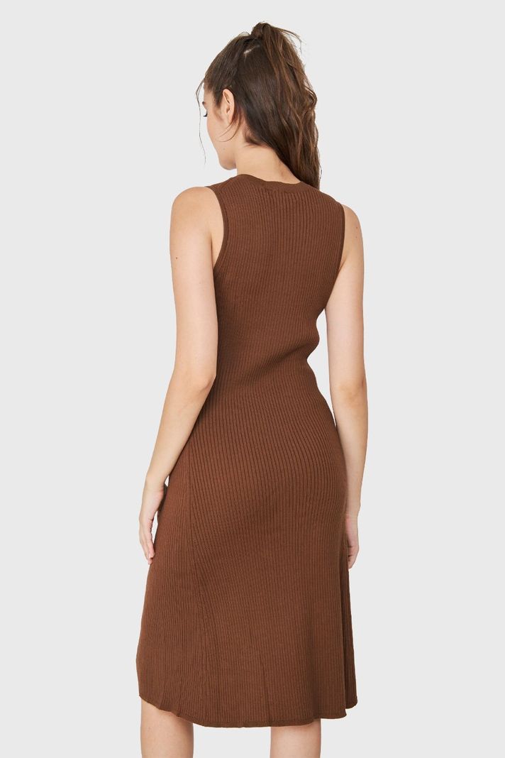 Vestido Midi Acanalado Café Nicopoly-3
