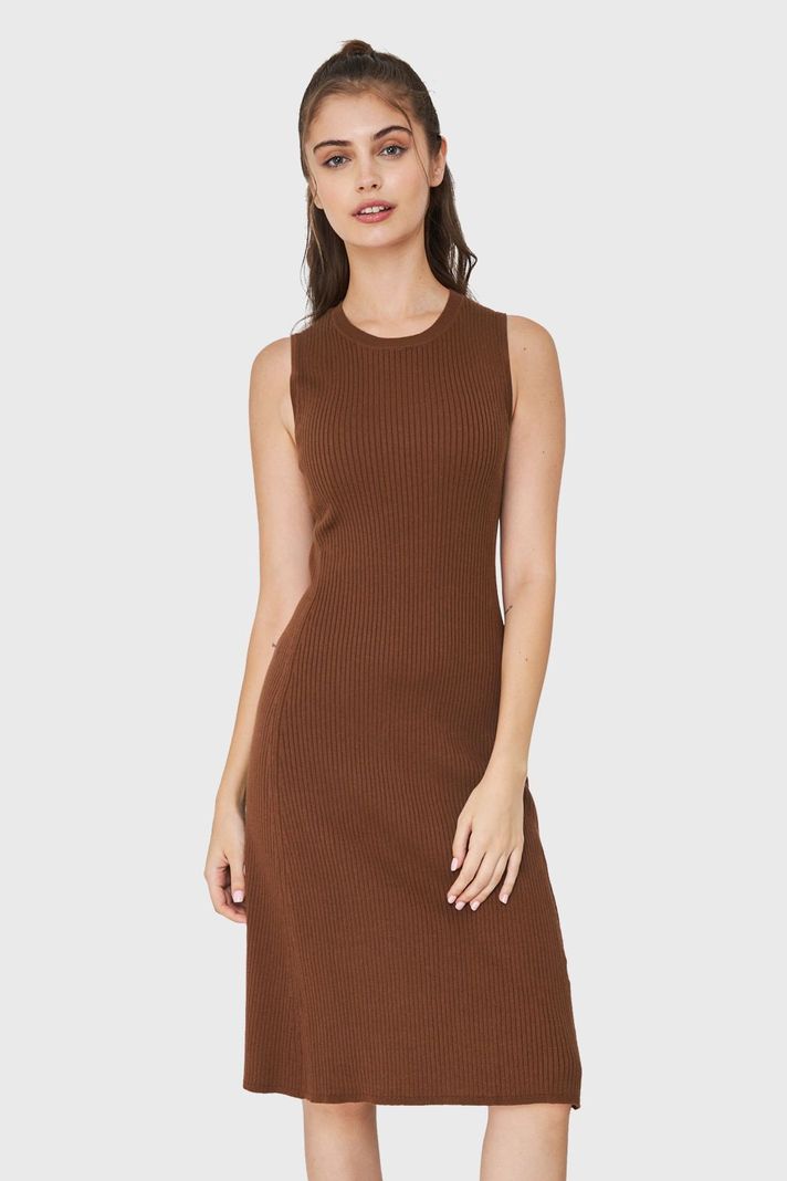 Vestido Midi Acanalado Café Nicopoly-4