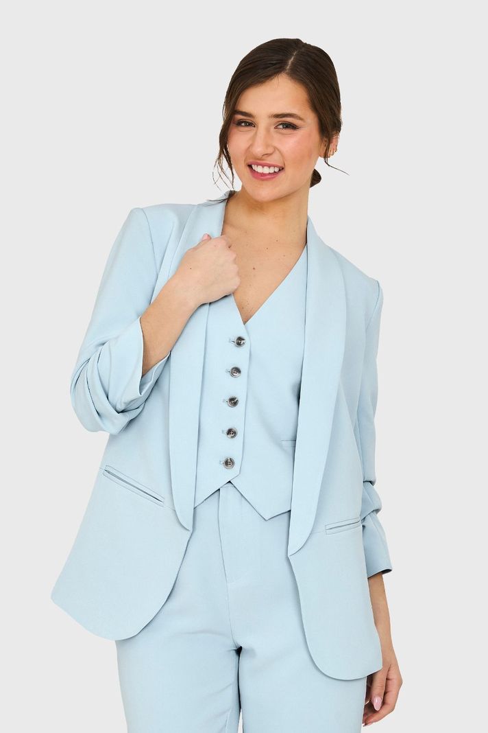 Blazer Manga 3/4 Ajustada Con Pliegues Celeste Nicopoly-0