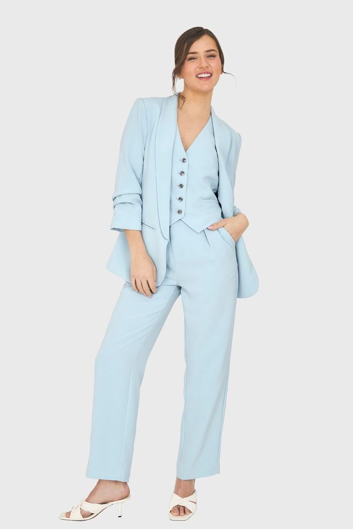 Blazer Manga 3/4 Ajustada Con Pliegues Celeste Nicopoly-1