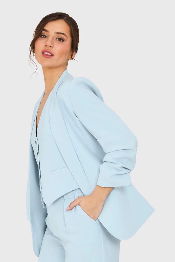 Blazer Manga 3/4 Ajustada Con Pliegues Celeste Nicopoly-2