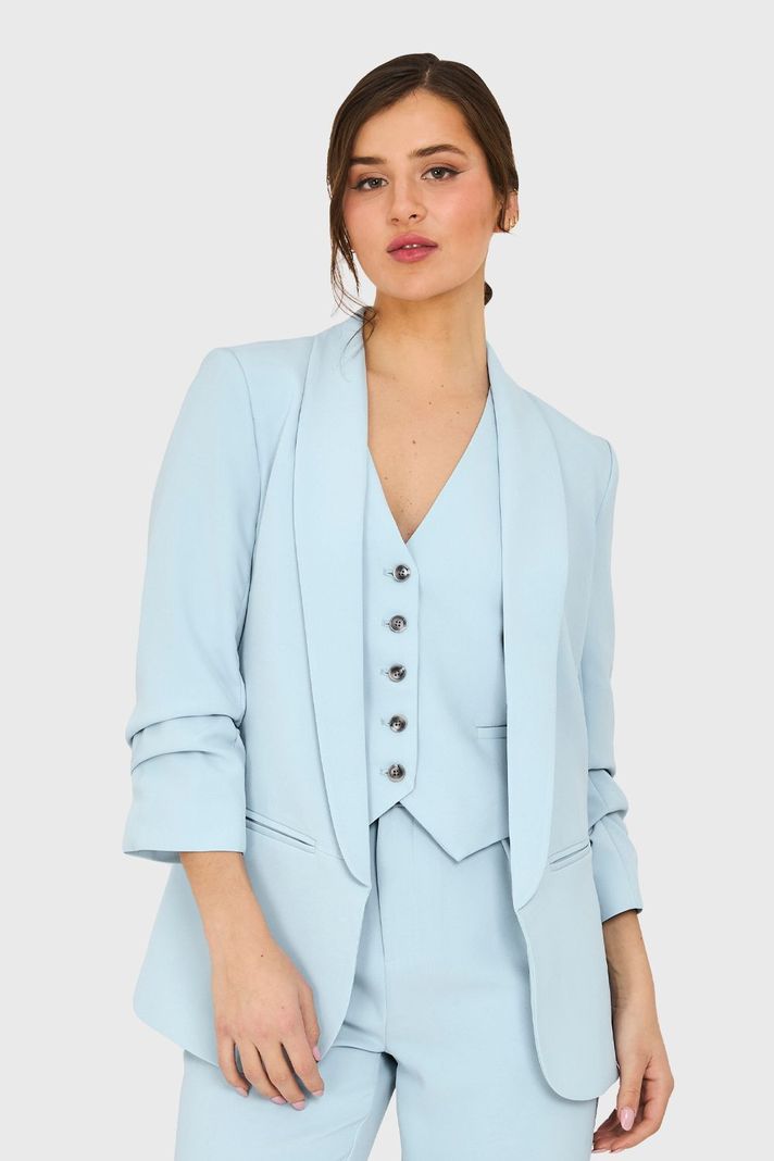 Blazer Manga 3/4 Ajustada Con Pliegues Celeste Nicopoly-4