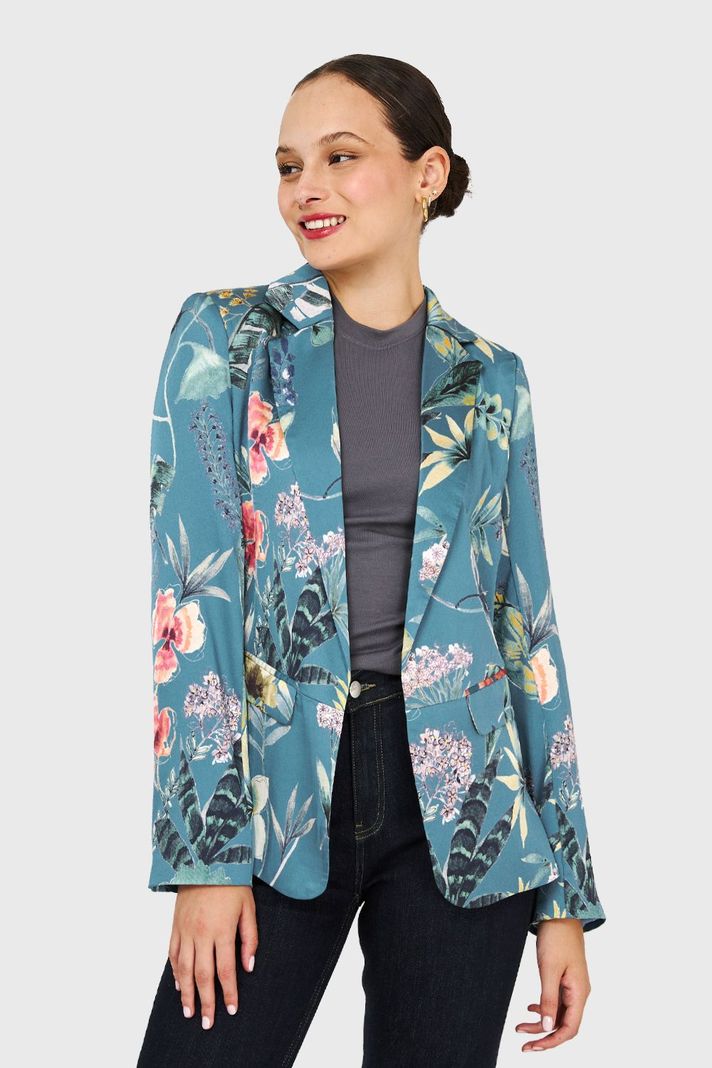 Blazer Floreado Celeste Nicopoly-0