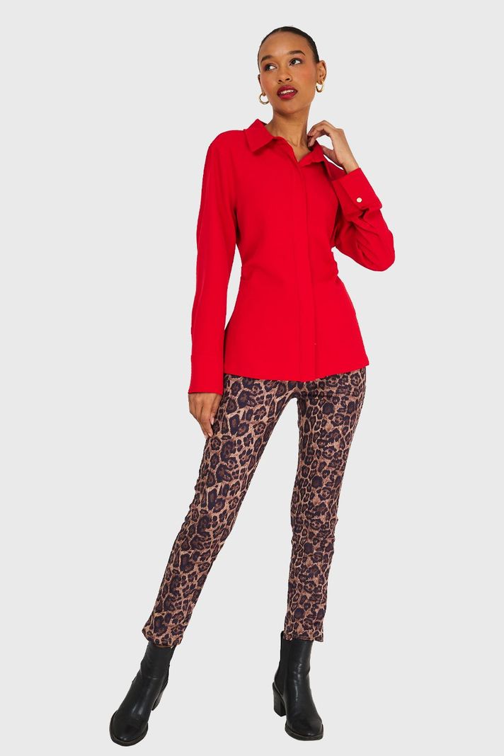 Camisa Pliegues Cintura Rojo Nicopoly-1