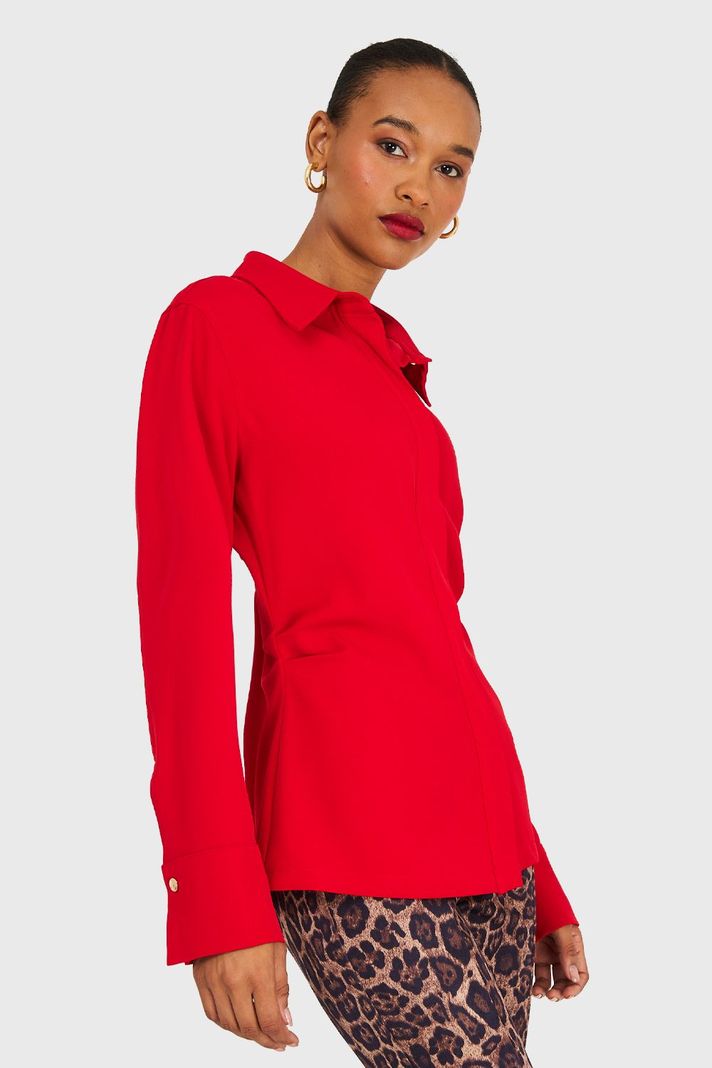 Camisa Pliegues Cintura Rojo Nicopoly-2