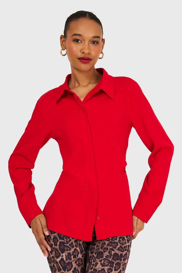 Camisa Pliegues Cintura Rojo Nicopoly-4
