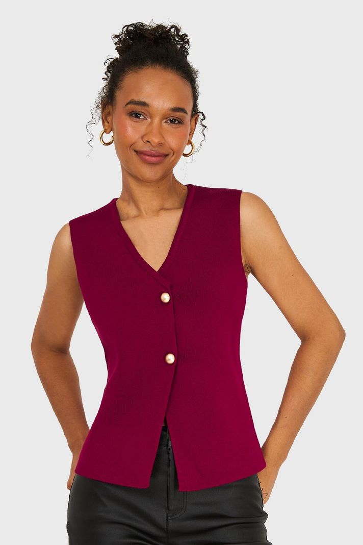 Gilet Tejido Hilo Burdeo Nicopoly-0