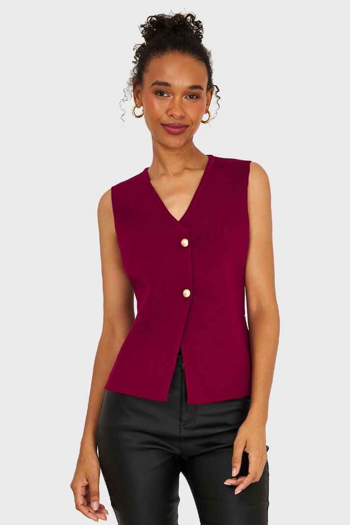 Gilet Tejido Hilo Burdeo Nicopoly-4