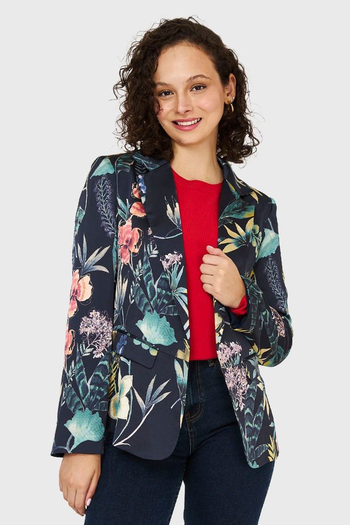 Blazer Floreado Negro Nicopoly-0