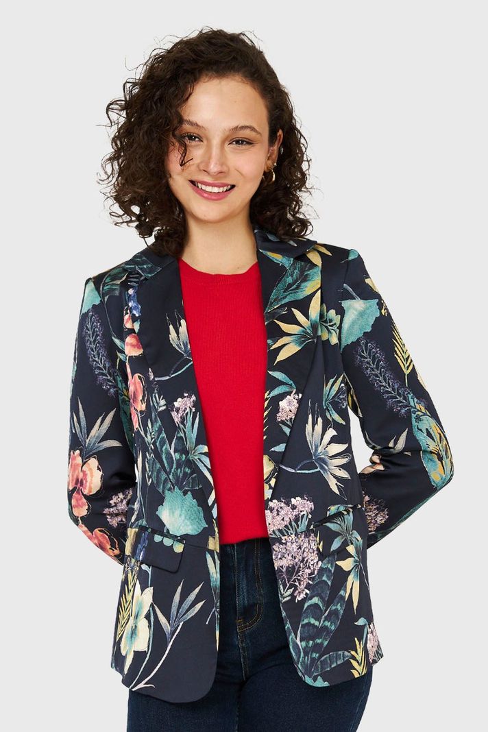 Blazer Floreado Negro Nicopoly-4
