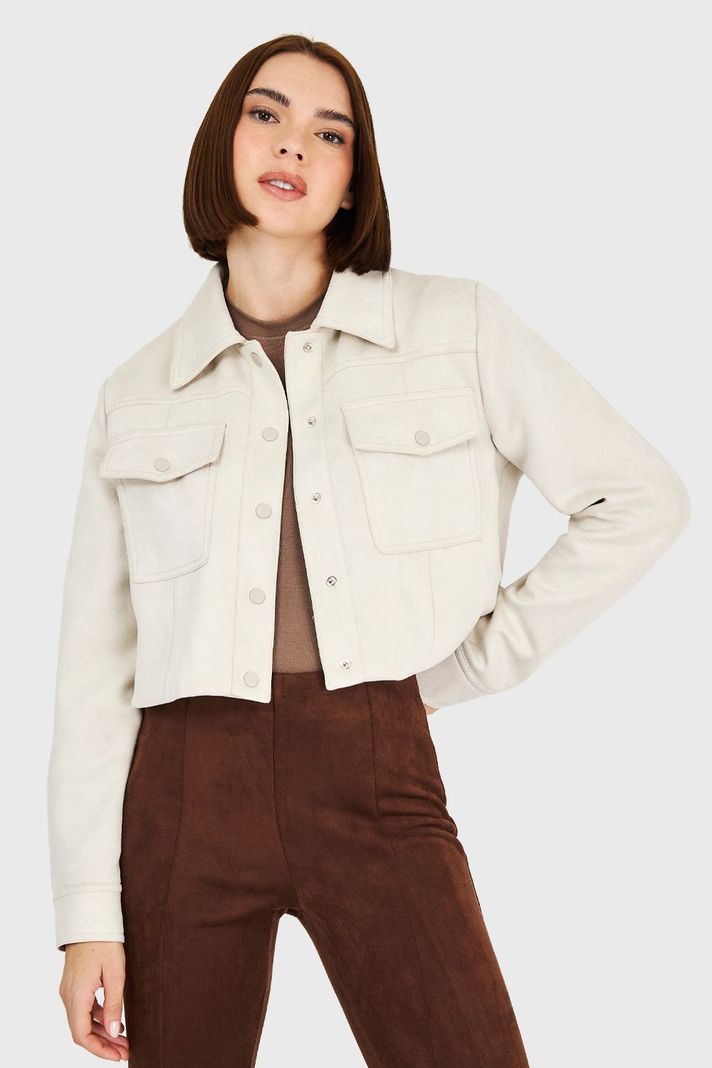 Chaqueta Corta Tipo Gamuza Blanco Invierno Invierno Nicopoly-0