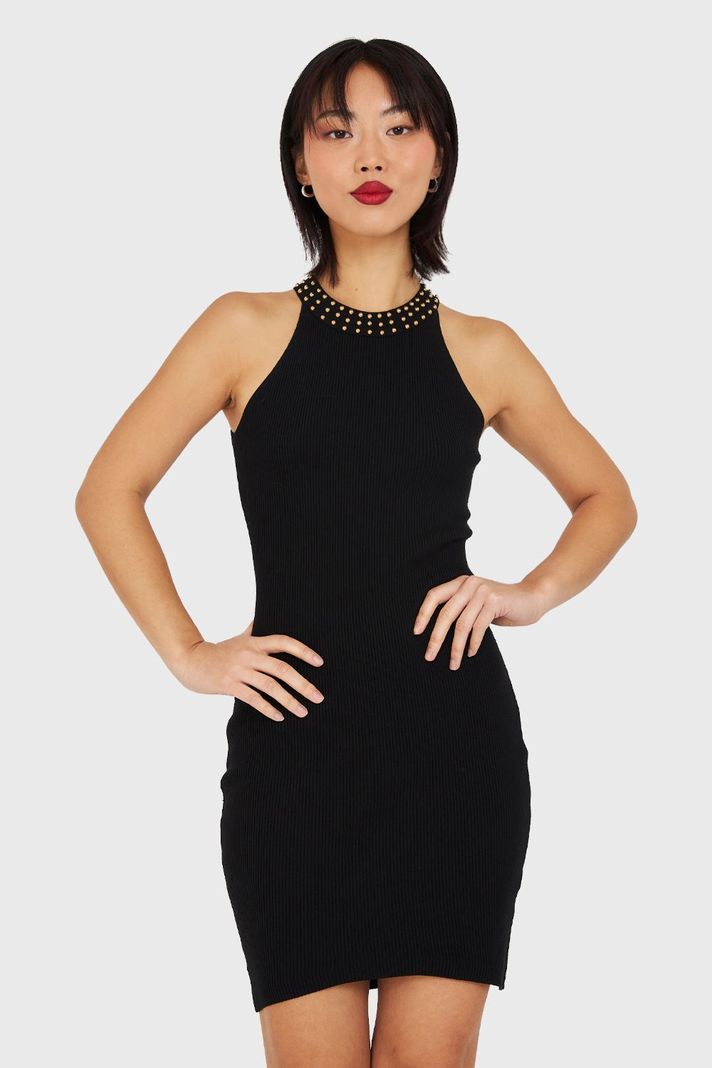 Vestido Tubo Con Strass Negro Nicopoly-0