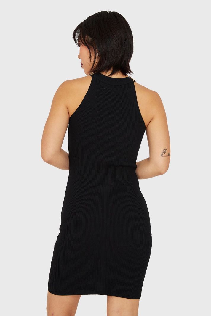Vestido Tubo Con Strass Negro Nicopoly-3