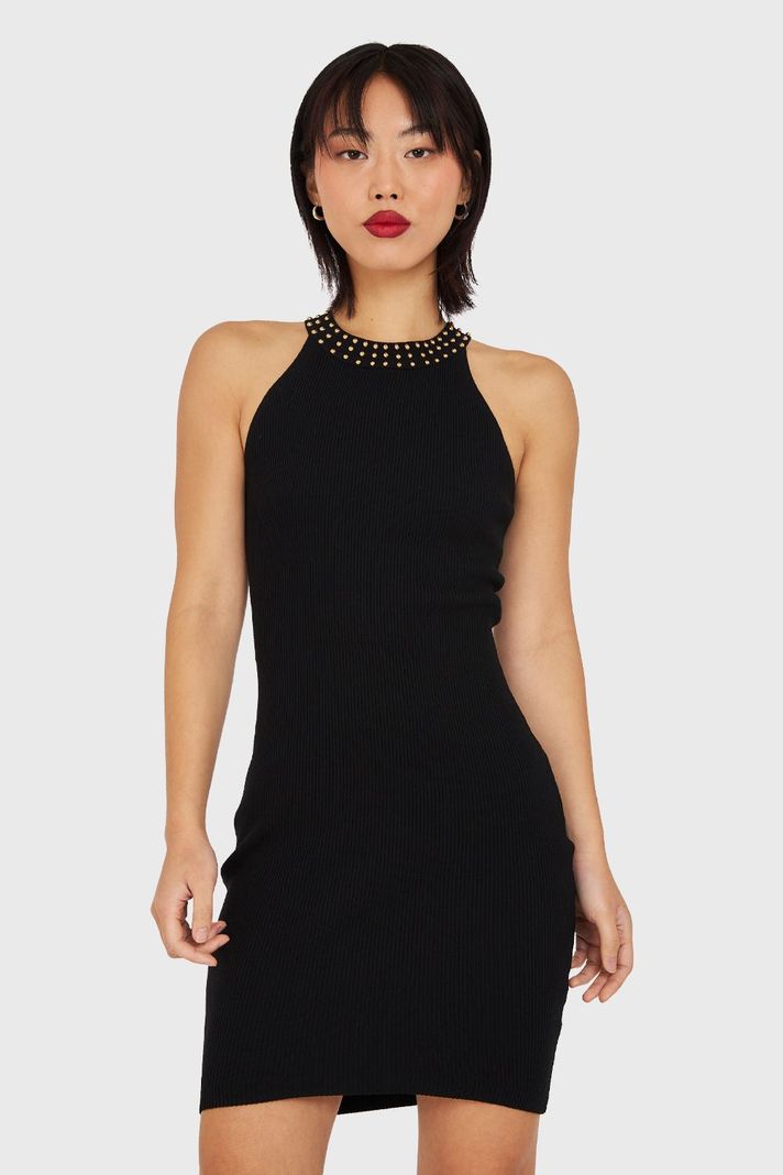 Vestido Tubo Con Strass Negro Nicopoly-4