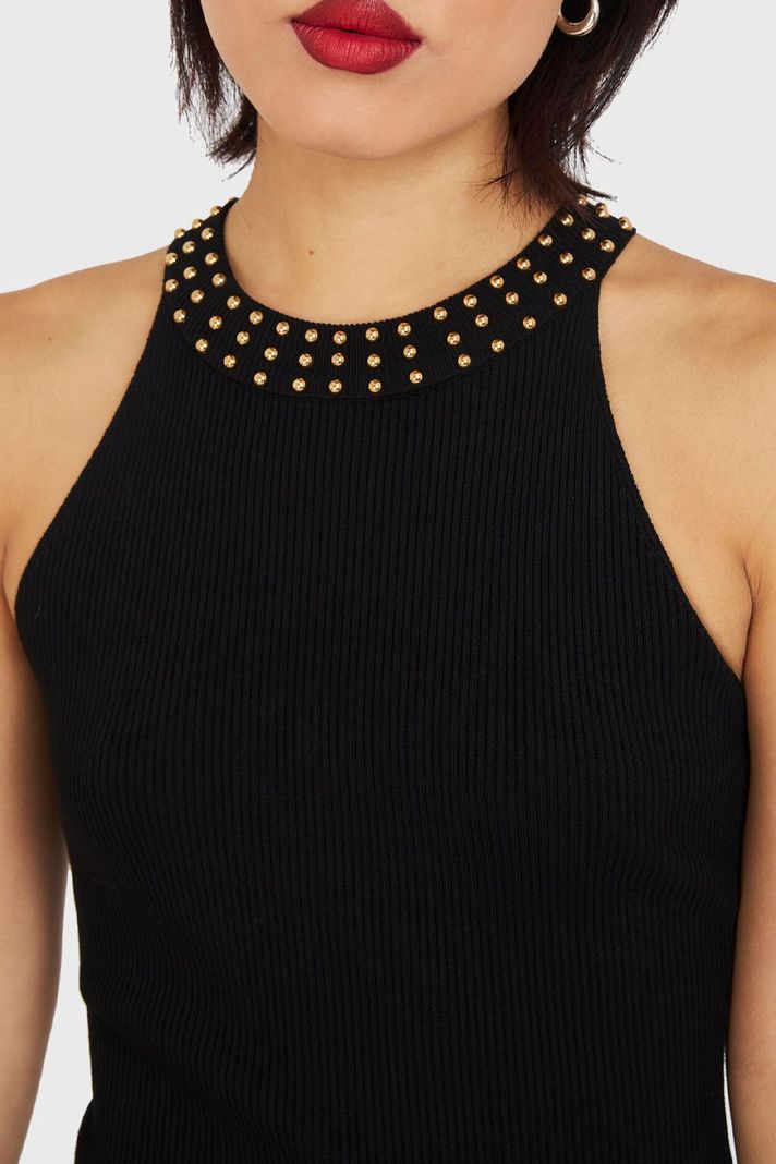 Vestido Tubo Con Strass Negro Nicopoly-5