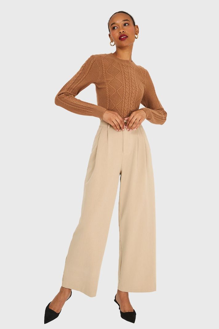 Pantalón Básico Pierna Ancha Khaki Nicopoly-1