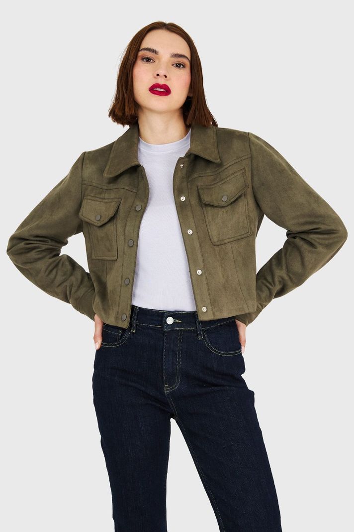 Chaqueta Corta Tipo Gamuza Oliva Nicopoly-0